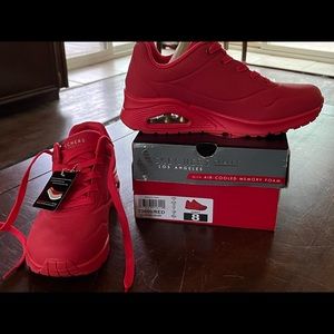 Women’s red sketchers size 8-with tags and original box-air cooled memory foam.